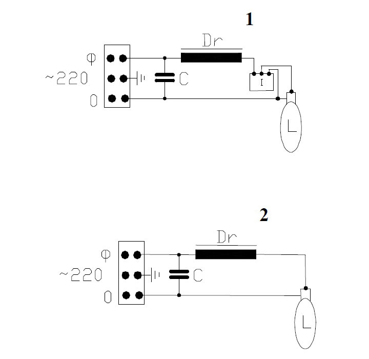 Схема светильника LB с фильтром LB/S